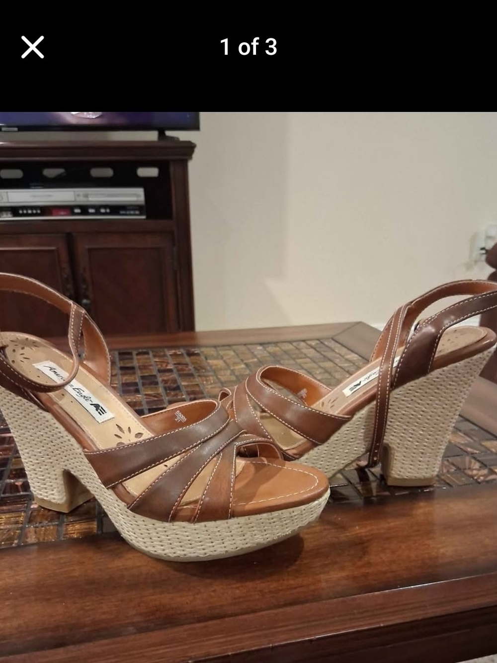 American Eagle Outfitters Brown Leather Strappy Wedge Sandals